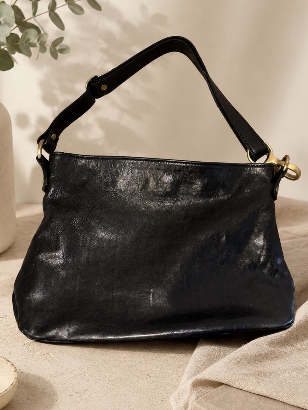 FLORENCE Black Leather Shoulder Bag Made in Italy
